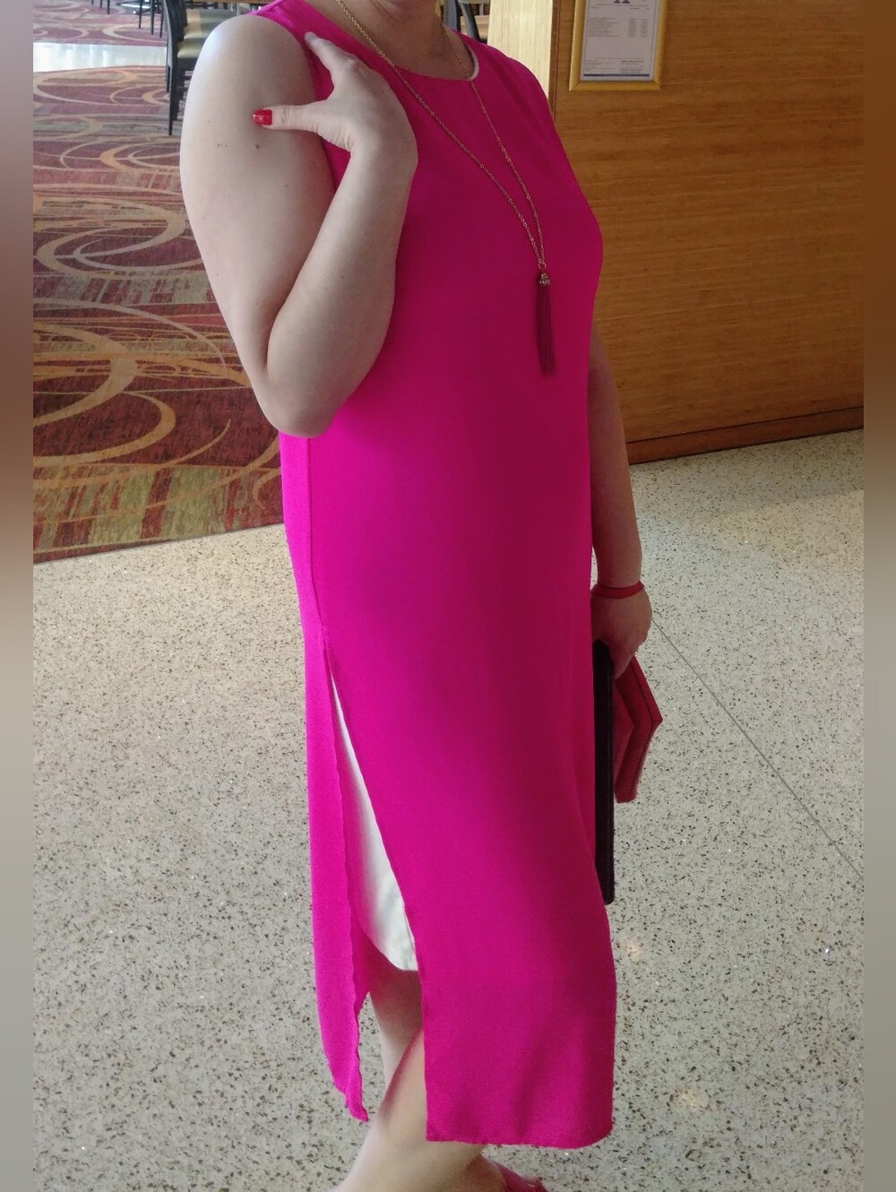The Limited Hot Pink Sleeveless Split-Side Shift Dress